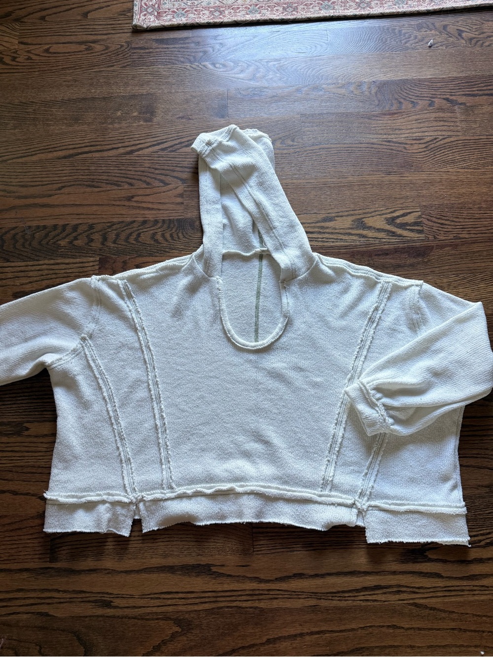 POL White Knit Lightweight Hooded Cropped Pullover L